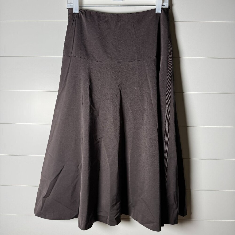 Rene Lezard Made in Germany Sz 38 Chocolate A Line Swing Skirt Ribbon Trim